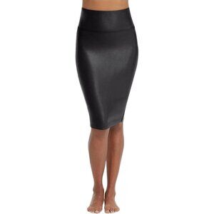 Spanx Faux Leather Pencil Skirt XL Black High-Waist Slimming Fit Womens Stretch